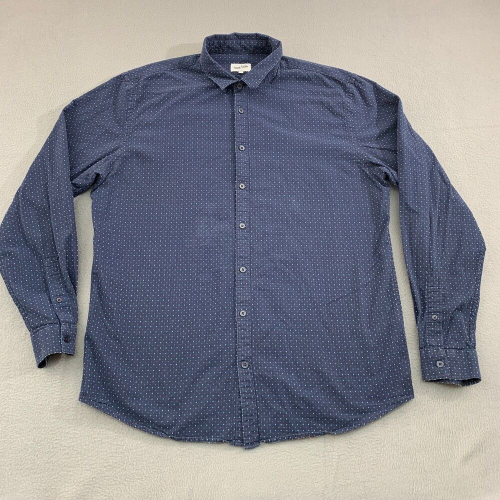 Frank +Oak Button Up Shirt Mens X-Large Blue Thread Embroidery Long Sleeve